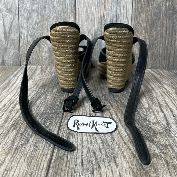 THEORY Espradille Wedge Platform Sandals Ankle Strap Black Suede EU 38.5 /US 8.5 - Picture 5 of 11